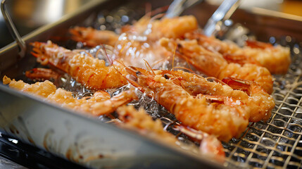 Deep fry shrimp tempura.