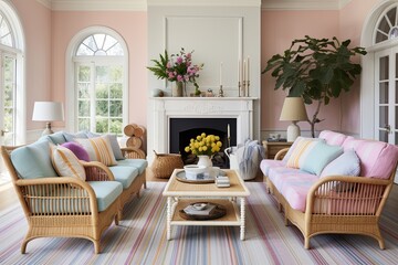 Pastel Paradise: Country Homes with Bright Living Room and Rattan Furniture