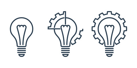 Bulb and gears icons set in bold line