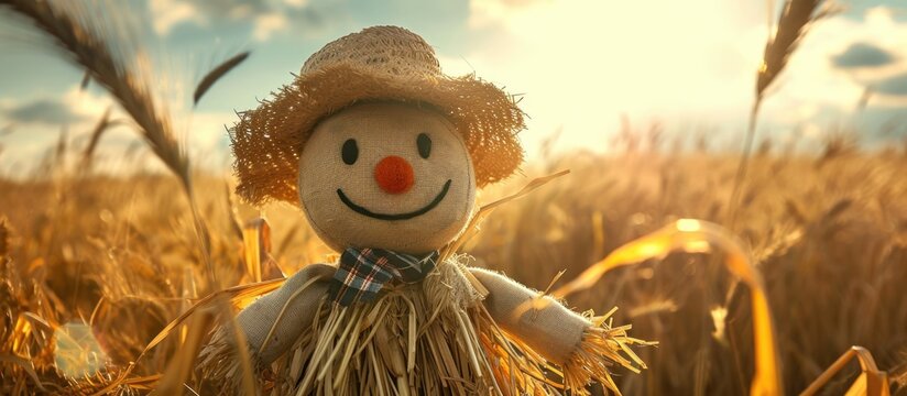 Adorable scarecrow in the field