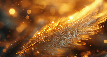 Wallpaper image of a golden feather on a gold background