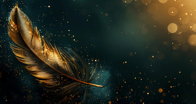 Wallpaper image of a golden feather on a dark background