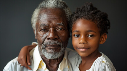 Portrait of diversity , black man grandfather with grandson. 