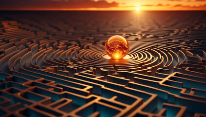 A glass ball in the middle of a labyrinth - obrazy, fototapety, plakaty