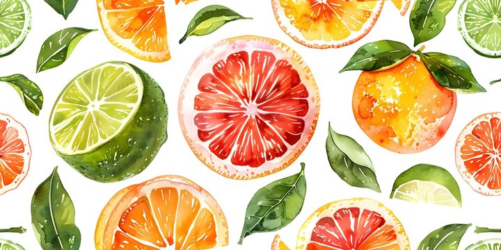 Repeated watercolor citrus fruits in a seamless pattern background design seamless background. Concept Watercolor Citrus Fruits, Seamless Pattern, Background Design