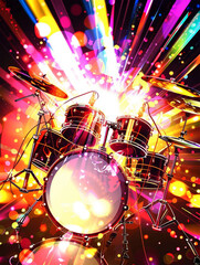Fototapeta na wymiar Rhythmisches Feuerwerk: Illustration mit Schlagzeug für Flyer- und Plakatdesigns