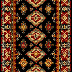 Ethnic ikat seamless pattern geometric abstract designs with traditional motifs.