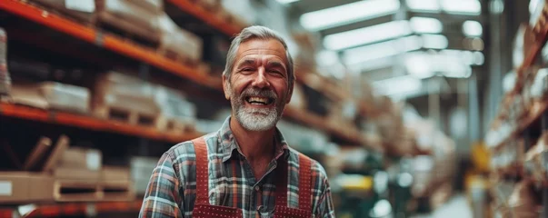 Foto op Plexiglas Middle aged man portrait in a warehouse with shelves in blur background. © Filip
