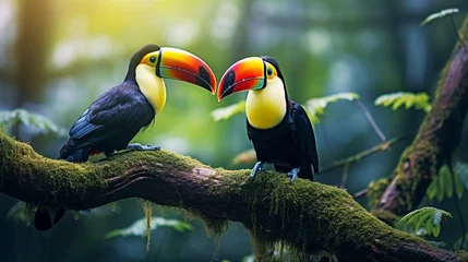 Fototapete Rund Two Toucan on a branch, Two toucan sitting on a branch, Two Toco Toucan Birds on the Branch. © Rafiqul
