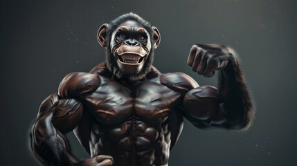 Fototapeta na wymiar humanoid ape athlete shows off his muscles