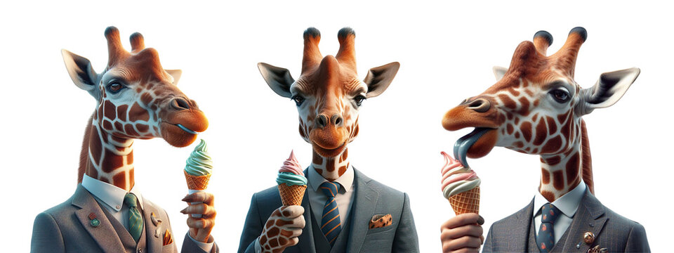 Giraffe Boss manager eating ice cream in office formals suit corporate employee giraffe success leadership role in office motivation winner giraffe animal poster concept Transparent PNG