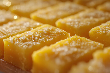 Golden Lemon Bars Dusted with Sugar Close-Up