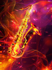 Fototapeta na wymiar Jazzige Impressionen: Illustration mit Saxophon für Flyer- und Plakatdesigns