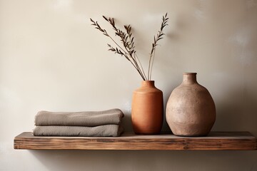Terracotta Vase on Wooden Shelf: Industrial Minimalist Bathroom Inspirations