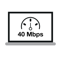 40 Mbps connection. Computer screen design with internet speed and data download