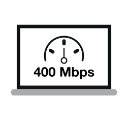 400 Mbps connection. Computer screen design with internet speed and data download