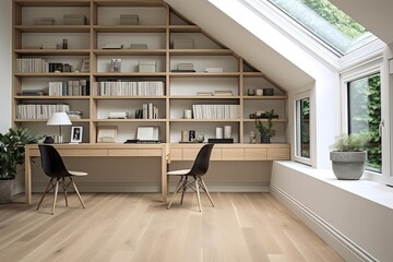 Nordic Study Space: Light Wood Floors Complementing Scandinavian Shelving