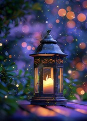 Ramadan poster background with Arabic lantern on glossy pink background 