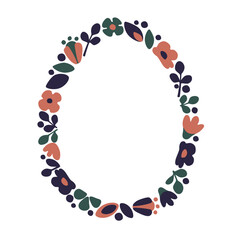 Easter floral frame. Frame in the shape of an egg. Vector illustration on a white background.