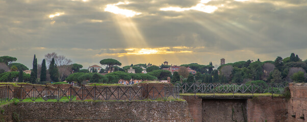 The Palatine Hill under holy light in Rome, Italy, travel, header photo