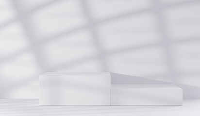 3d render background products display scene sunlight. Abstract geometric composition with window shadow on wall, Luxury summer architecture interior aesthetic. pedestal presentation business