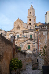 Fototapeta na wymiar catheral of Maria Santissima della Bruna e Sant'Eustachio with narrow alley in Matera, Italy