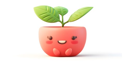 Cute little potted plant, ai illustration，3D