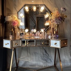 Chic Vanity Table with Mirror Surface
