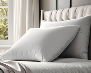 Soft pillows on the bed - 746471397