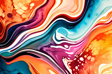 Obraz premium Closeup of abstract watercolor paint background texture with liquid fluid marbled paper texture banner texture. Generative AI (생성형 AI)