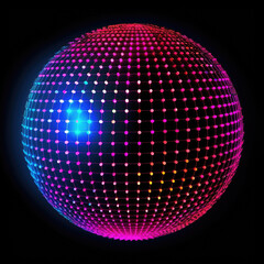 Vibrant pink and blue neon grid sphere glowing on black background
