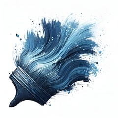 Hand painted stroke of blue paint brush isolated on white background .
