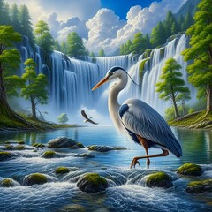 heron in the water. AI Generated