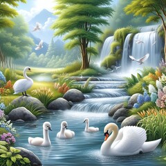 waterfall in tropical jungle swan