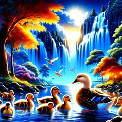 swans on the water. AI Generated