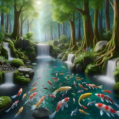 waterfall in the forest. AI Generated