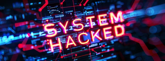 Foto op Canvas System hacked alert after cyber attack on computer network. Cybersecurity vulnerability, data breach, illegal connection, compromised information concept. © NorLife