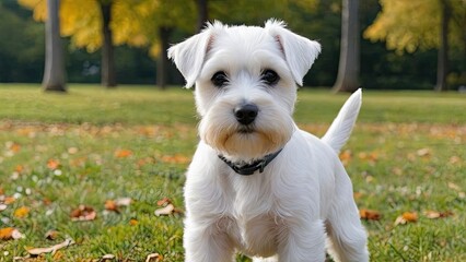 White miniature schnauzer dog in the park