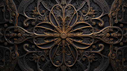 Intricate Black Floral Carving or embroidery on Dark Background