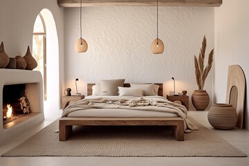Minimalist Lamp Majesty: Modern Eclectic Mix Bedroom Ideas with Arch Doorway Blend