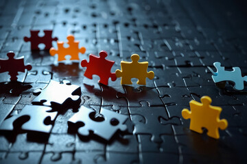 "Autism Awareness: Scattered Puzzle Pieces Silhouette"