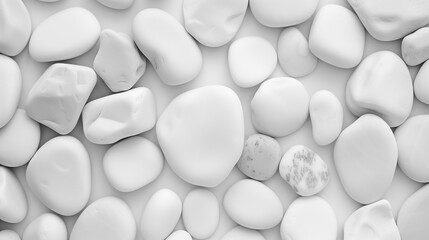 Serene white pebble stones, ideal for backgrounds or Zen themes.