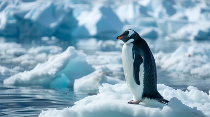 Obraz premium Penguin Stands on Ice in the Arctic Circle