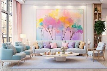 Bright Pastel Living Room: Modern Homes with Tree Branches Decor