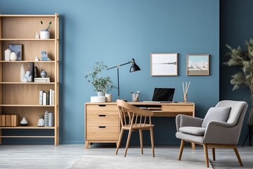 Muted Blue Walls and Light Wooden Furniture: Scandinavian-Inspired Study Designs