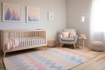 Soft Playtime Bliss: Muted Pastel Nursery Designs Featuring Cozy Rugs