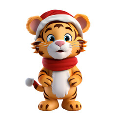 3d christmas tiger character isolated on white background