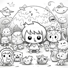 Fototapeta premium Pictures of monsters and adventure kids for coloring books. Vector illustration