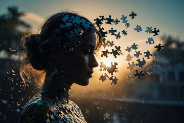 "Autism Awareness: Scattered Puzzle Pieces Silhouette"