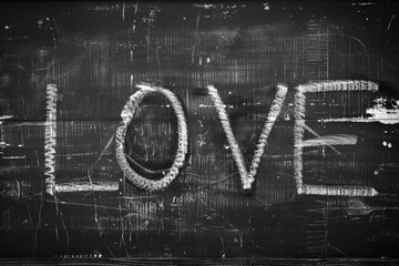 Blackboard with the word love.